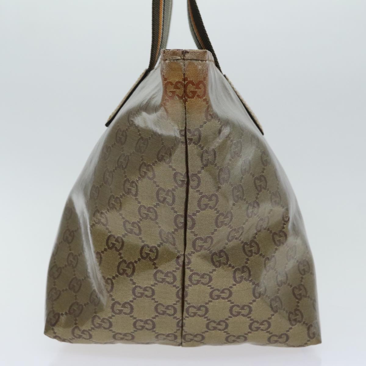 GUCCI GG Crystal Sherry Line Hand Bag Gray Gold Brown 131230 Auth mr508