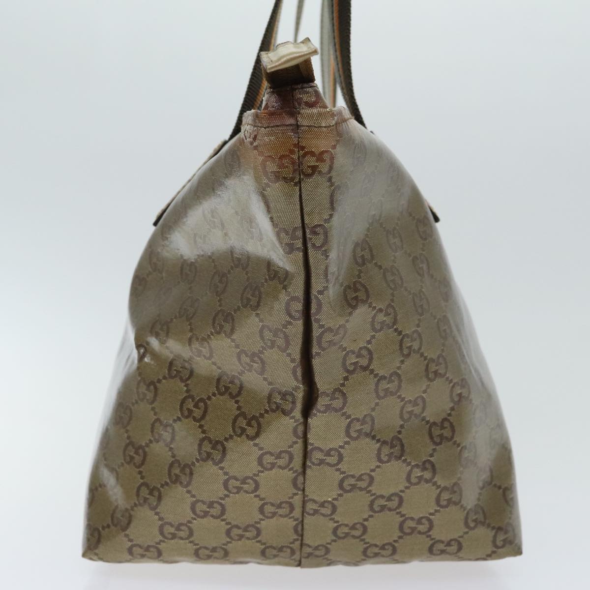 GUCCI GG Crystal Sherry Line Hand Bag Gray Gold Brown 131230 Auth mr508