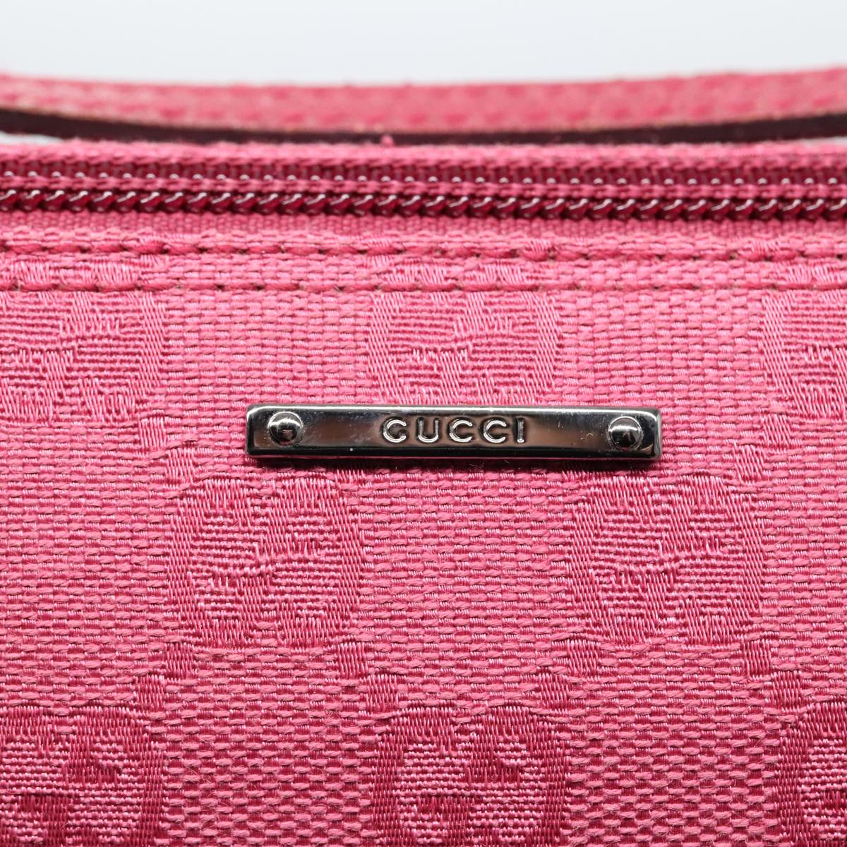 GUCCI GG Canvas Accessory Pouch Silver Pink 07198 Auth mr509