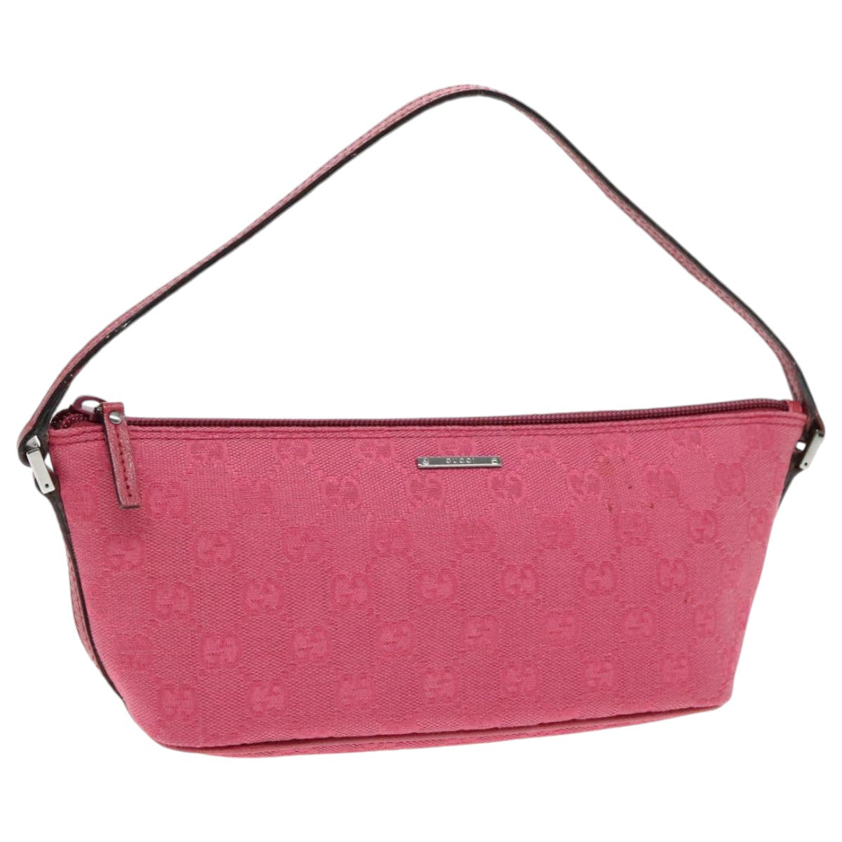 GUCCI GG Canvas Accessory Pouch Silver Pink 07198 Auth mr509