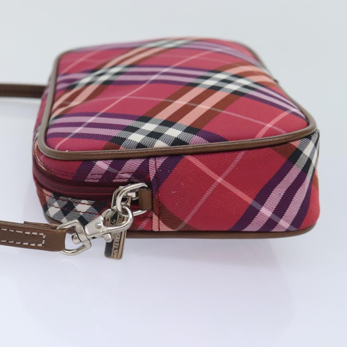 BURBERRY Nova Check Accessory Pouch Nylon Pink Silver Auth mr514