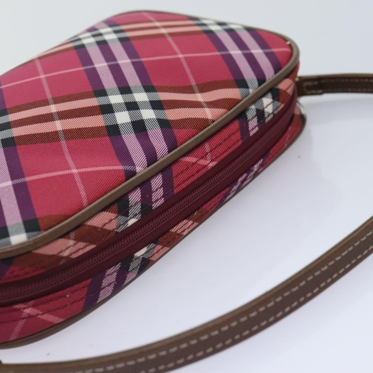 BURBERRY Nova Check Accessory Pouch Nylon Pink Silver Auth mr514