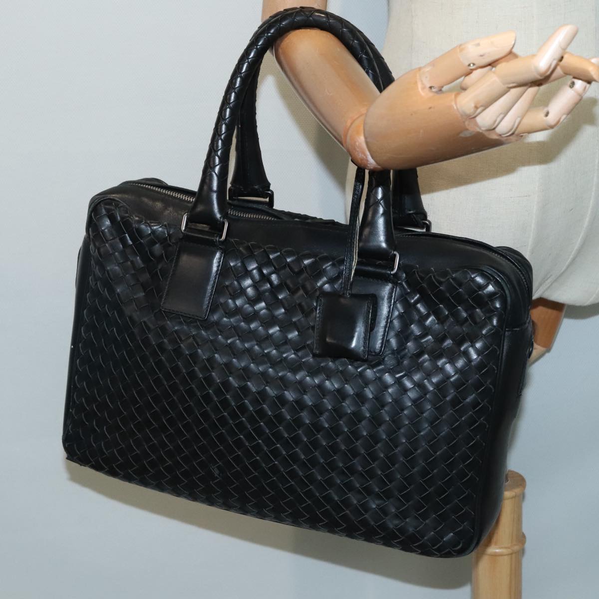 BOTTEGA VENETA INTRECCIATO Hand Bag Leather Black Auth mr523