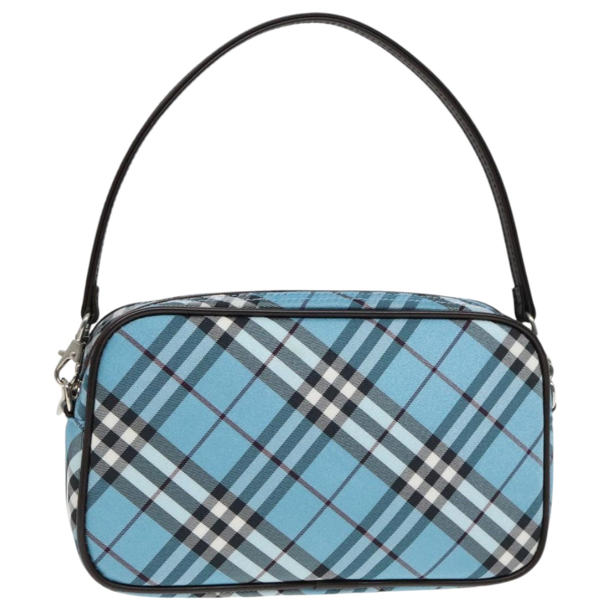 BURBERRY Nova Check Blue Label Pouch Nylon Light Blue Silver Auth mr529