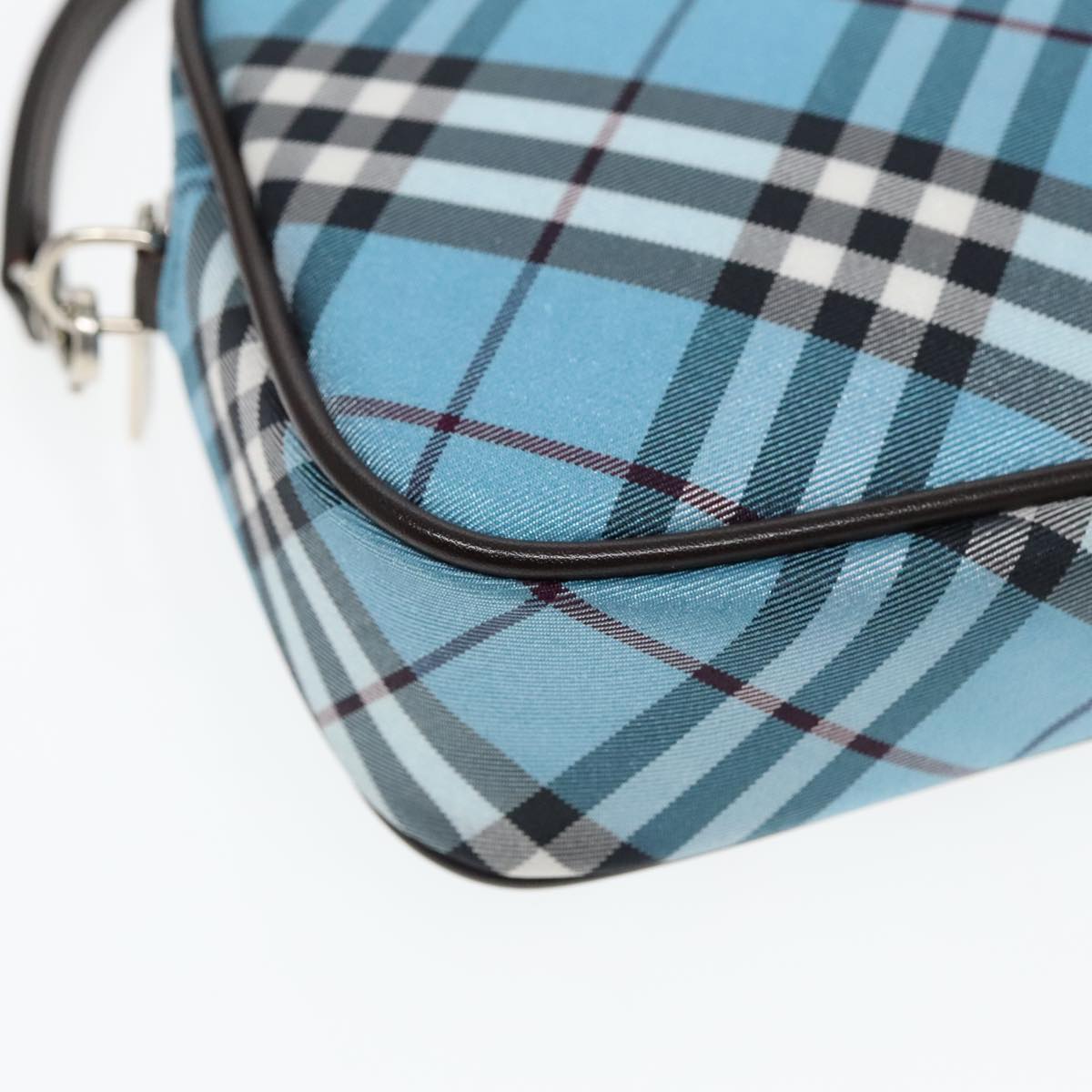 BURBERRY Nova Check Blue Label Pouch Nylon Light Blue Silver Auth mr529