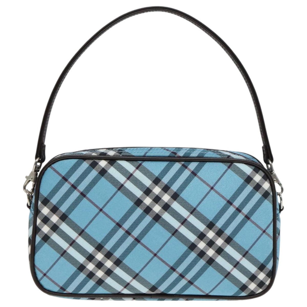 BURBERRY Nova Check Blue Label Pouch Nylon Light Blue Silver Auth mr529