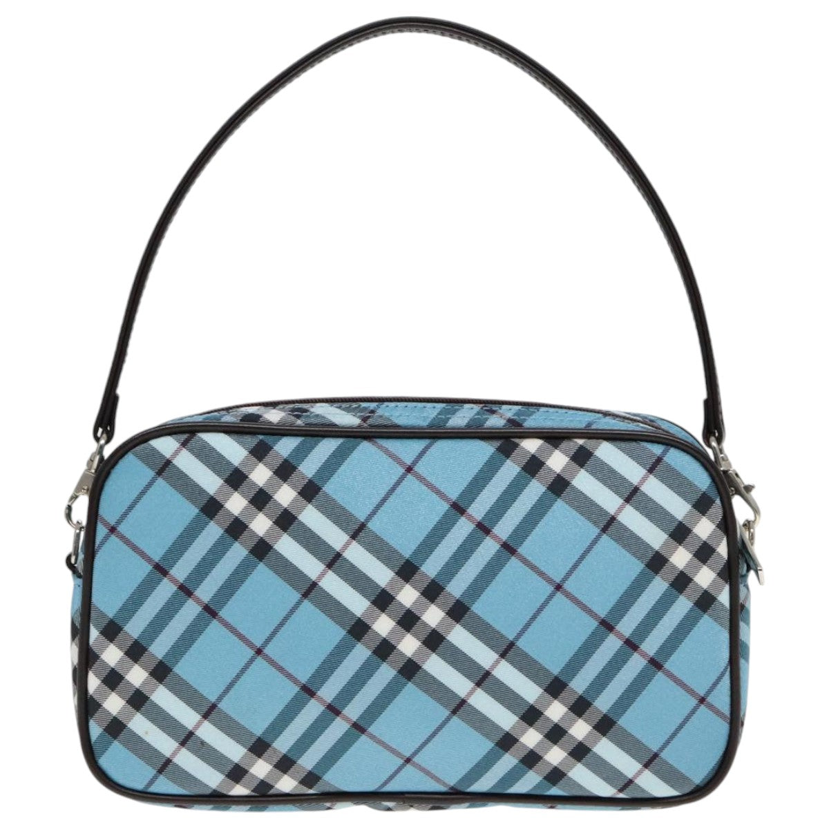 BURBERRY Nova Check Blue Label Pouch Nylon Light Blue Silver Auth mr529