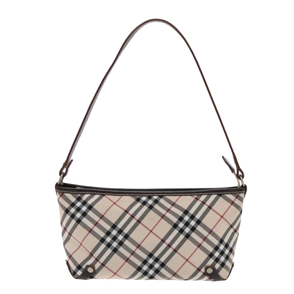 BURBERRY Nova Check Blue Label Accessory Pouch Nylon Beige Silver Auth mr543