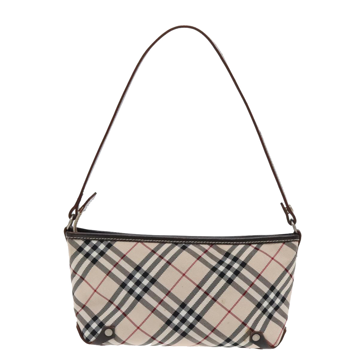 BURBERRY Nova Check Blue Label Accessory Pouch Nylon Beige Silver Auth mr543