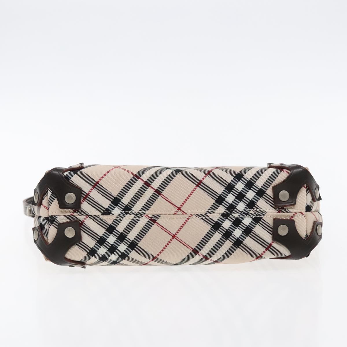 BURBERRY Nova Check Blue Label Accessory Pouch Nylon Beige Silver Auth mr543