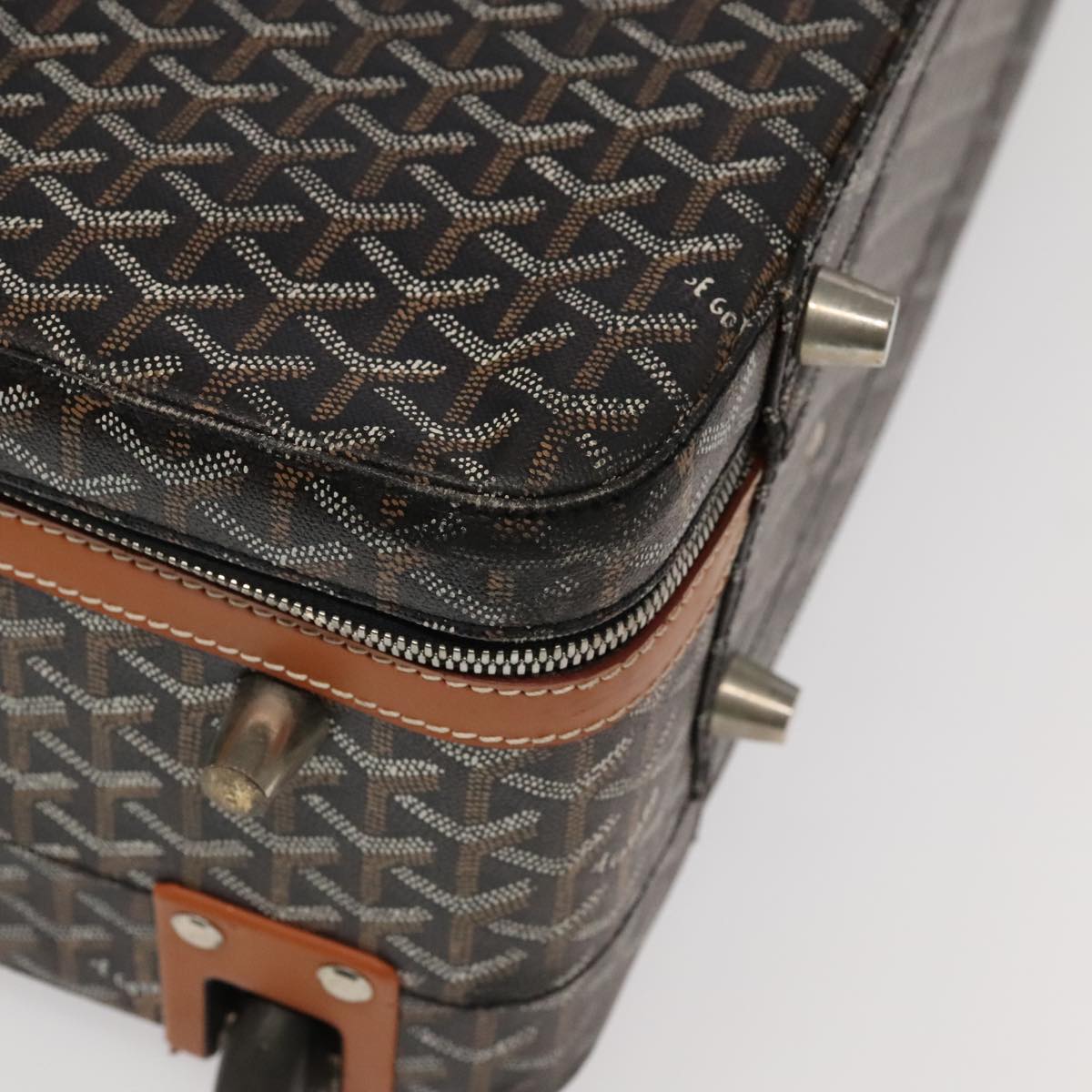 GOYARD Herringbone Trolley PM suitcase PVCCanvas Brown Auth mr552A