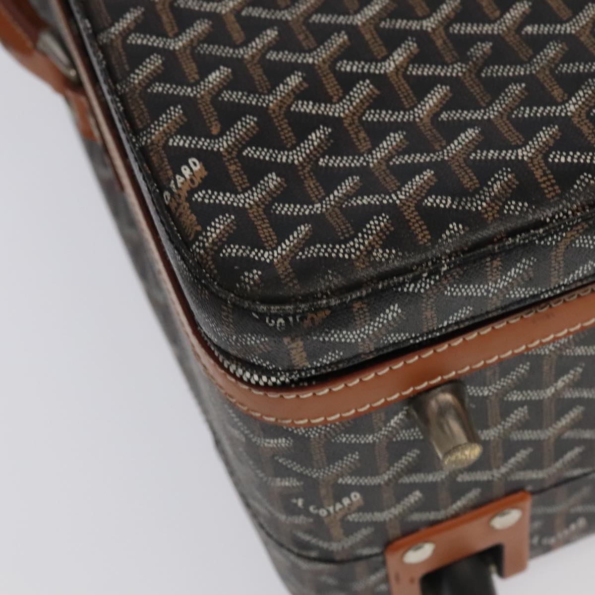 GOYARD Herringbone Trolley PM suitcase PVCCanvas Brown Auth mr552A