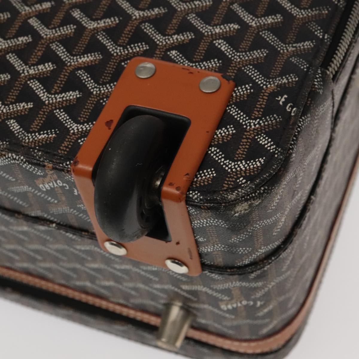GOYARD Herringbone Trolley PM suitcase PVCCanvas Brown Auth mr552SAM