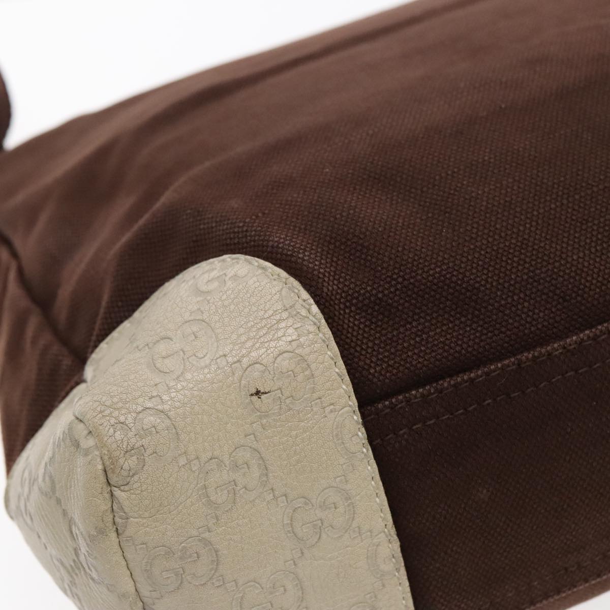 GUCCI Shoulder Bag Canvas Leather Brown White Silver 257301 Auth mr553