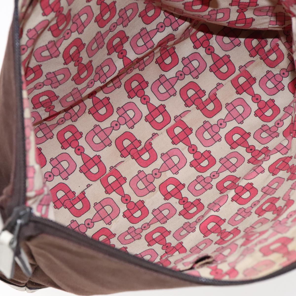 GUCCI Shoulder Bag Canvas Leather Brown White Silver 257301 Auth mr553