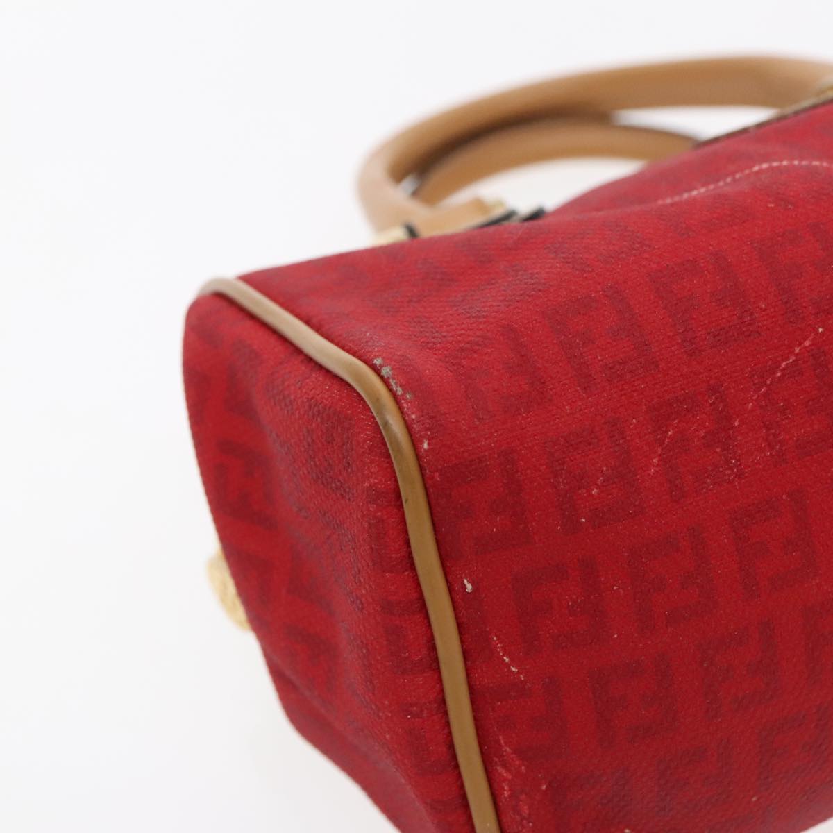 FENDI Zucchino Canvas Hand Bag 2way Red Brown Gold Auth mr568