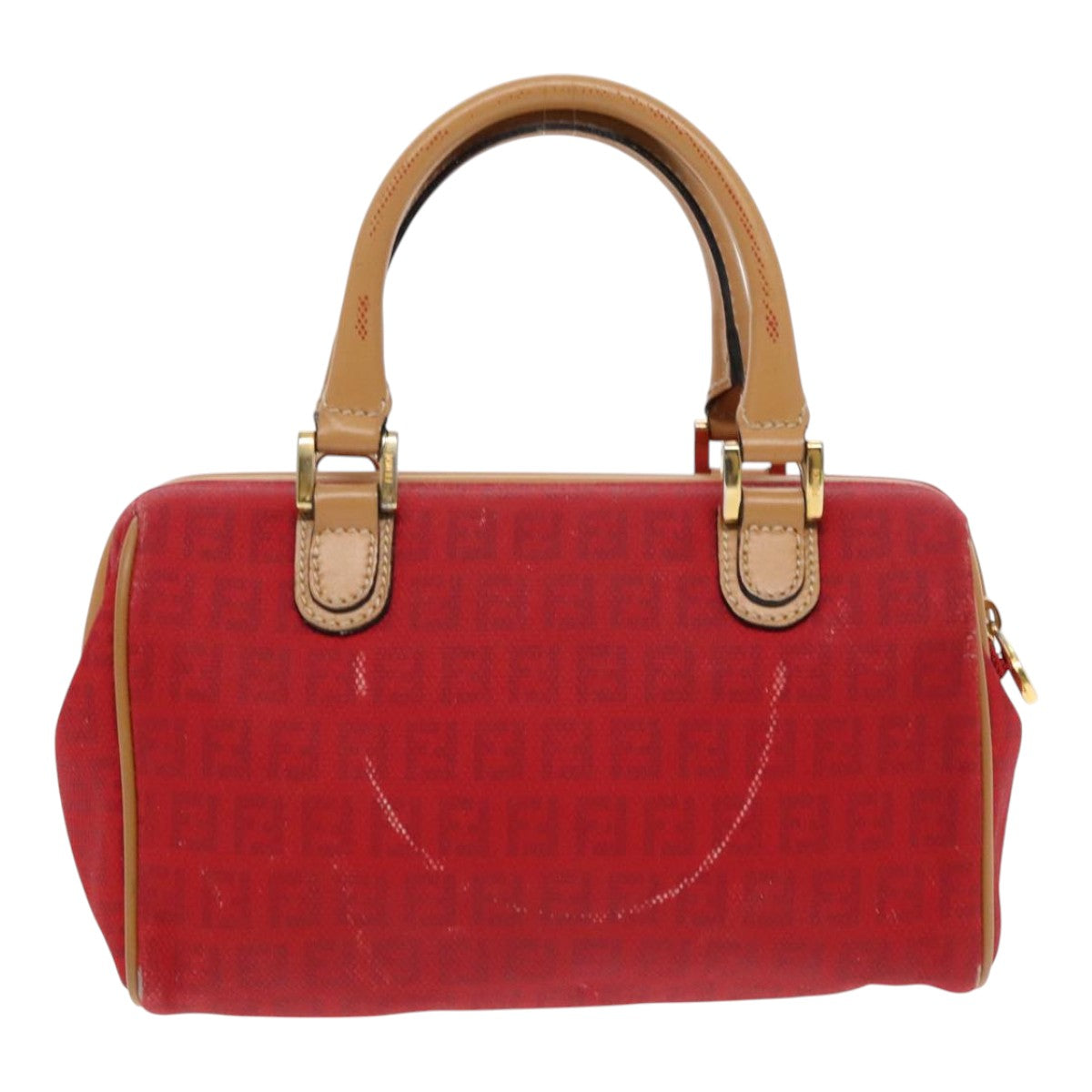 FENDI Zucchino Canvas Hand Bag 2way Red Brown Gold Auth mr568