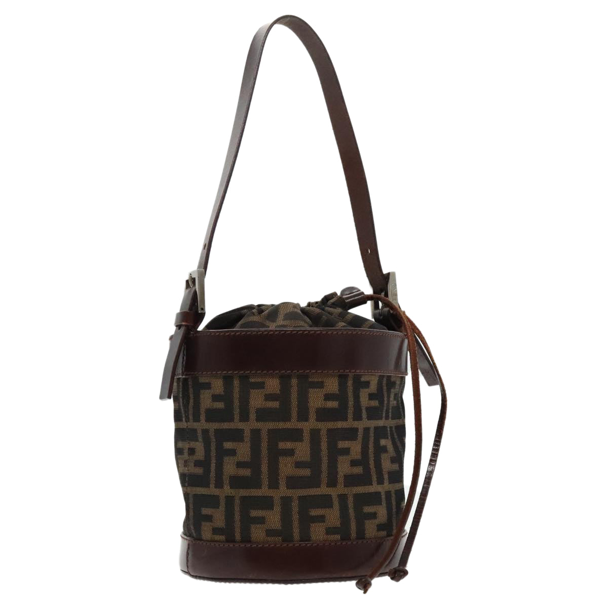 FENDI Bucket Zucca Canvas Hand Bag Brown Black Gold Auth mr569