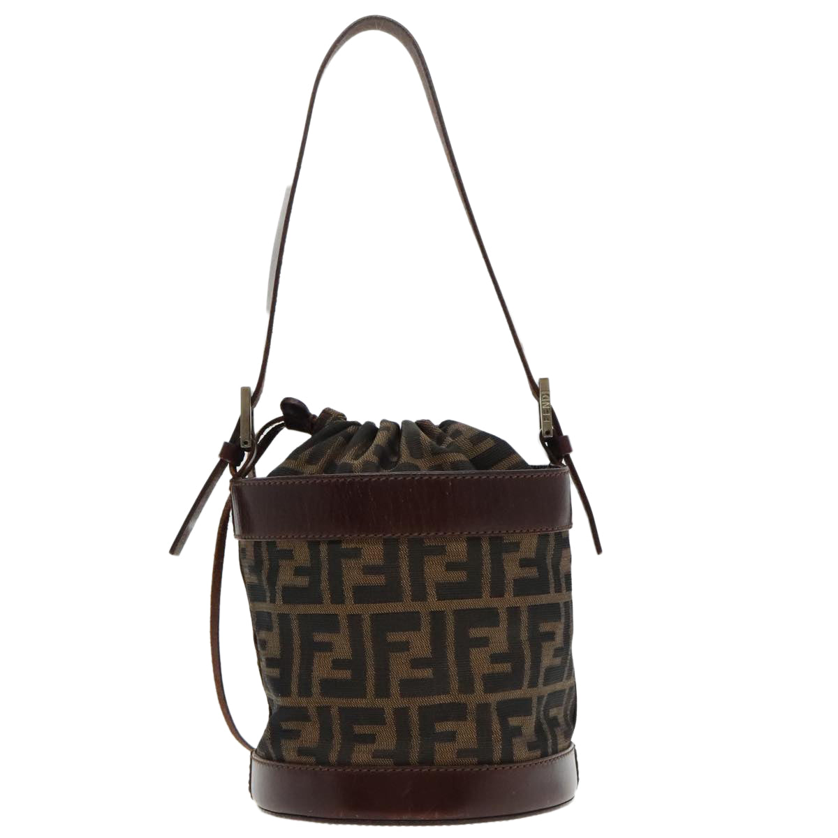 FENDI Bucket Zucca Canvas Hand Bag Brown Black Gold Auth mr569