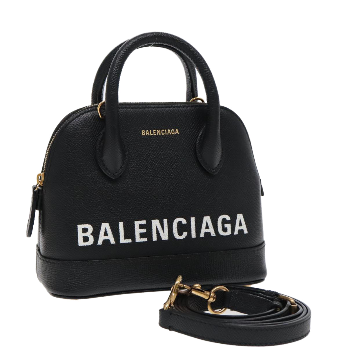 BALENCIAGA Vill Small Hand Bag Leather 2way Black Gold Auth mr580A