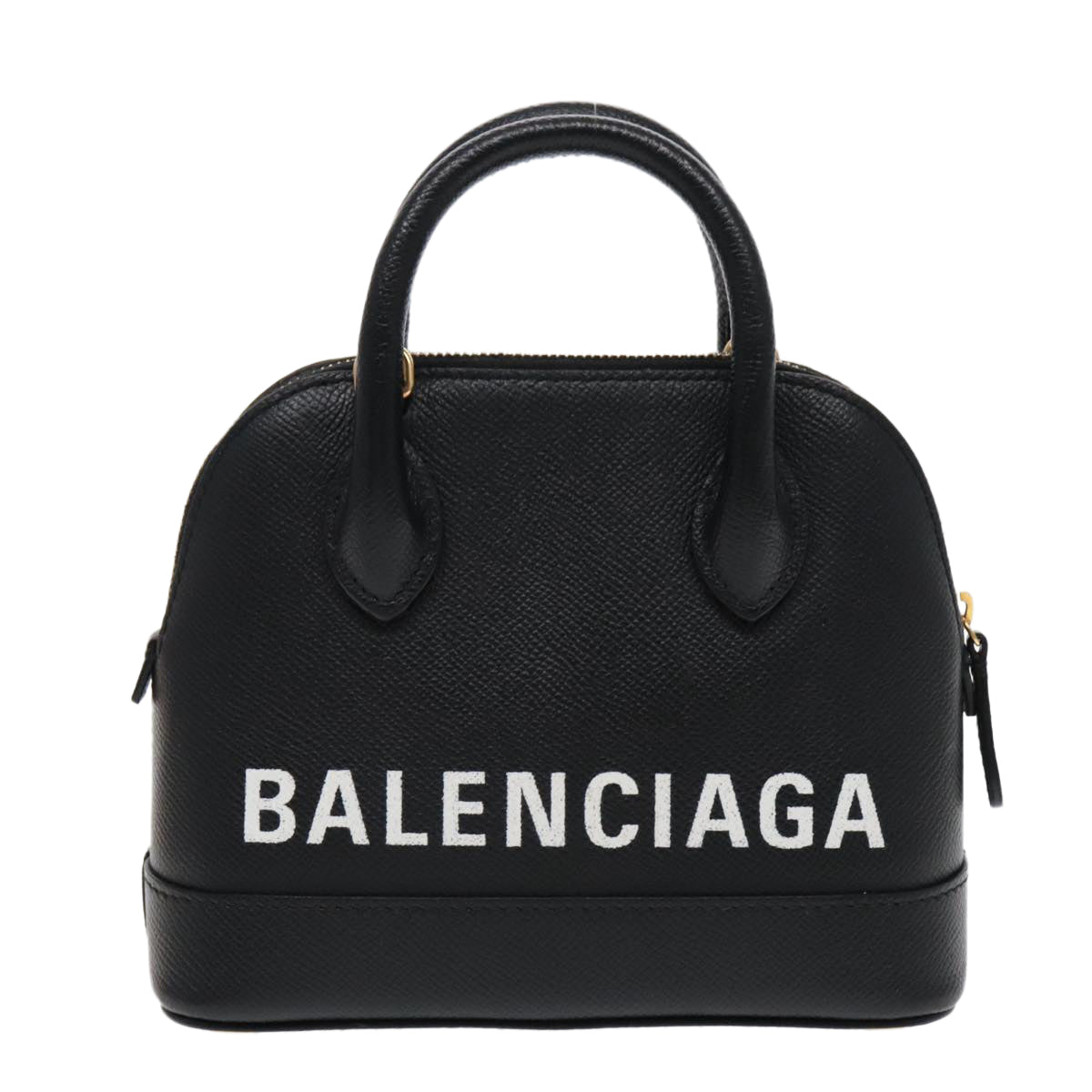 BALENCIAGA Vill Small Hand Bag Leather 2way Black Gold Auth mr580A