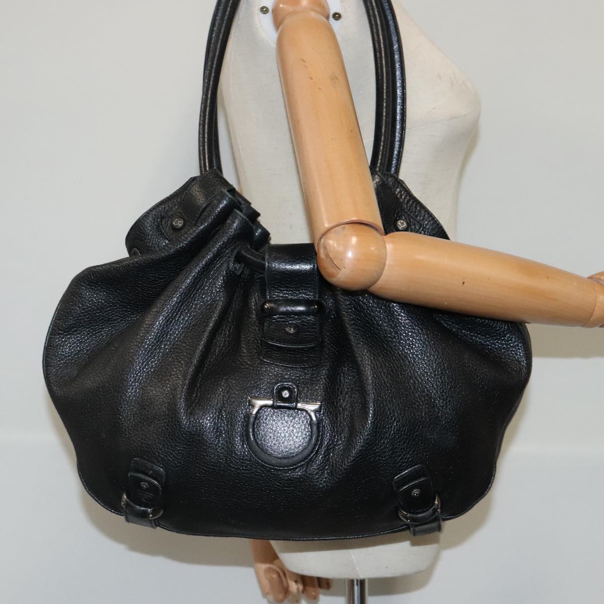 Salvatore Ferragamo Hand Bag Leather Black Auth mr592