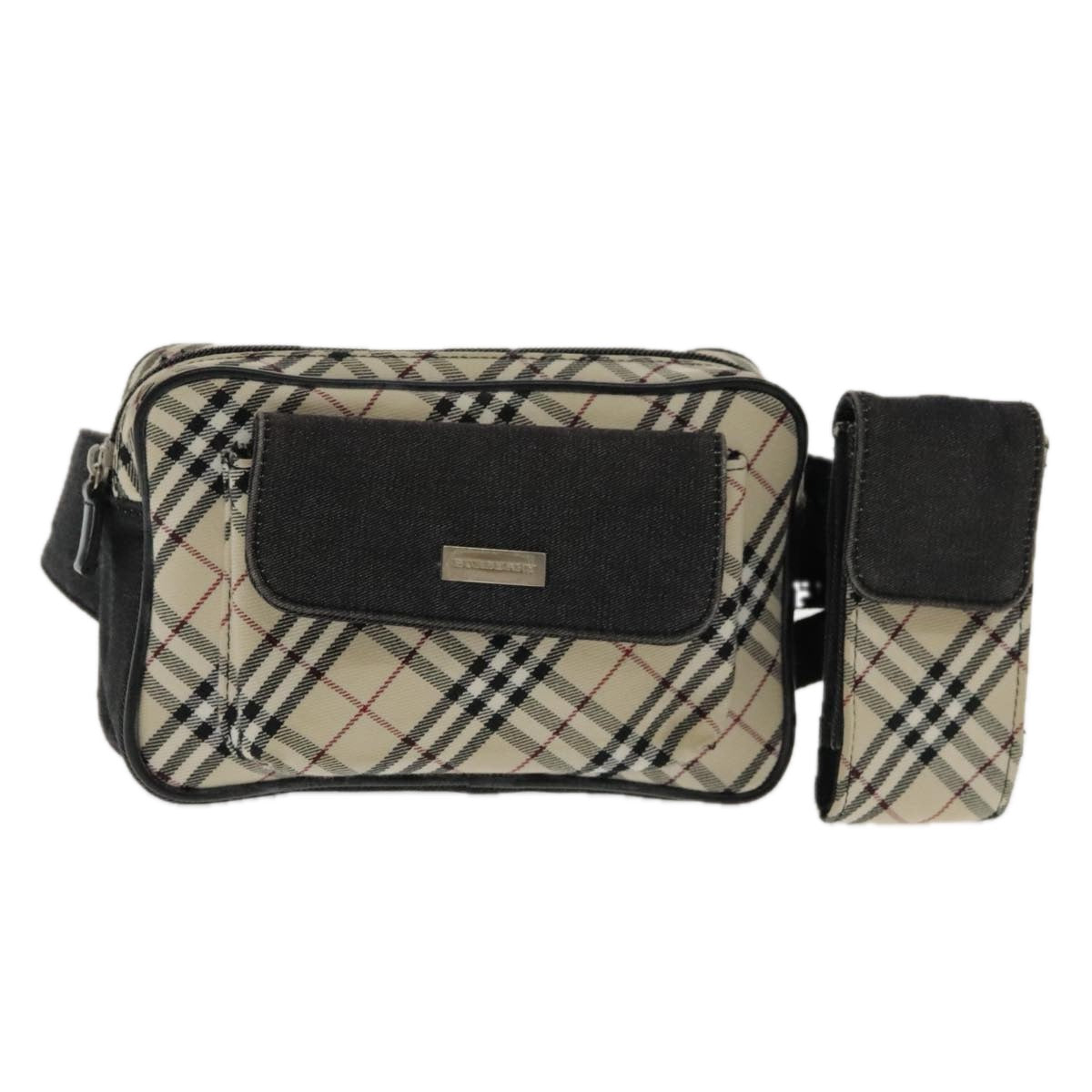 BURBERRY Nova Check Waist bag Canvas Beige Silver Auth mr594