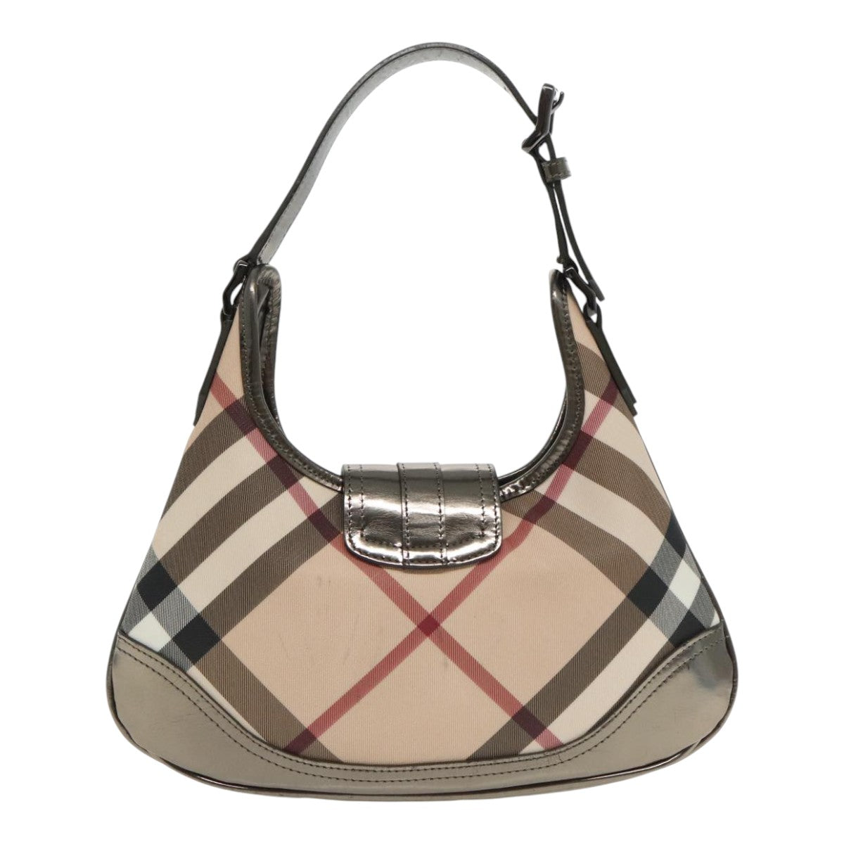 BURBERRY Nova Check Hand Bag PVC Beige Silver Auth mr596