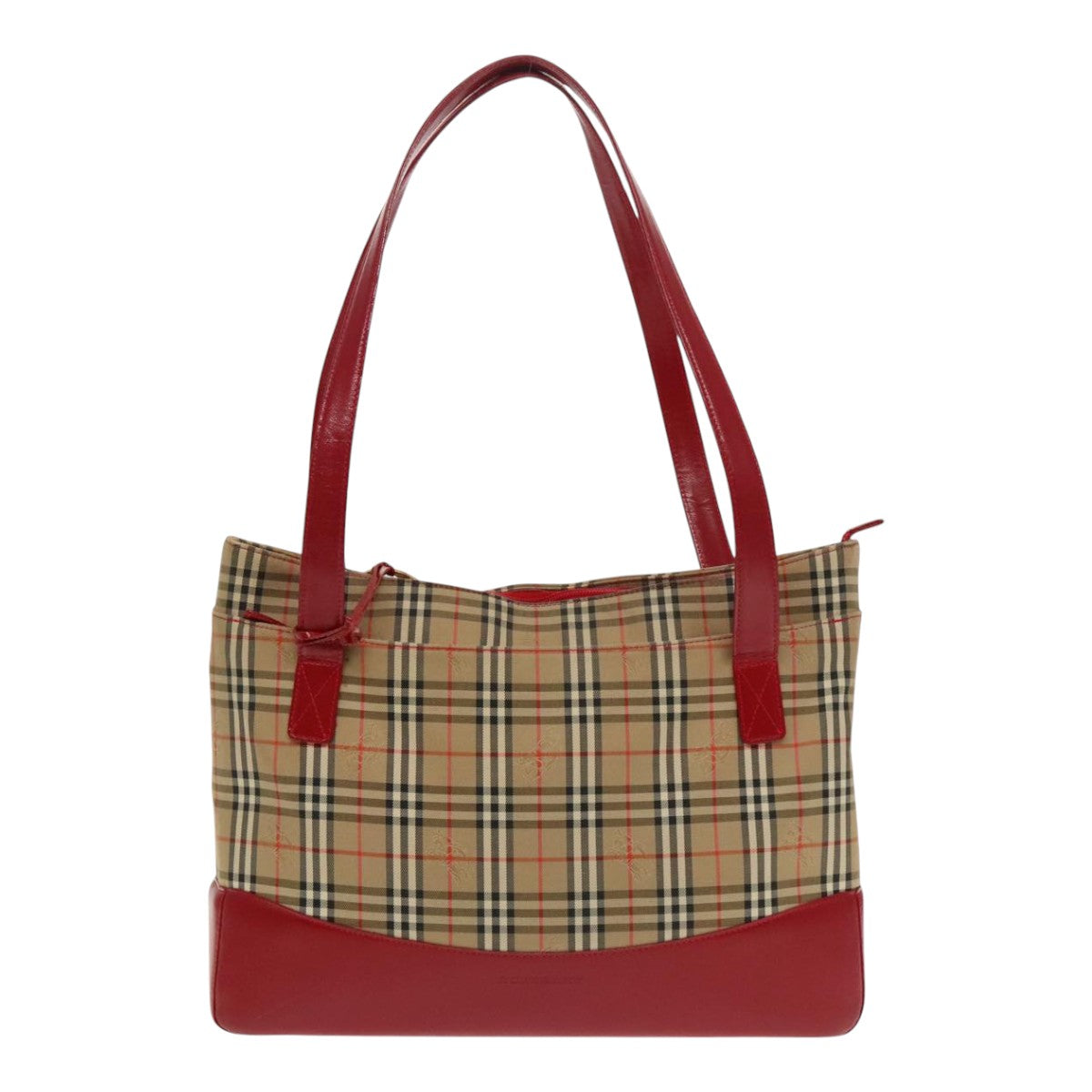 BURBERRY Nova Check Tote Bag Canvas Red Beige Auth mr598