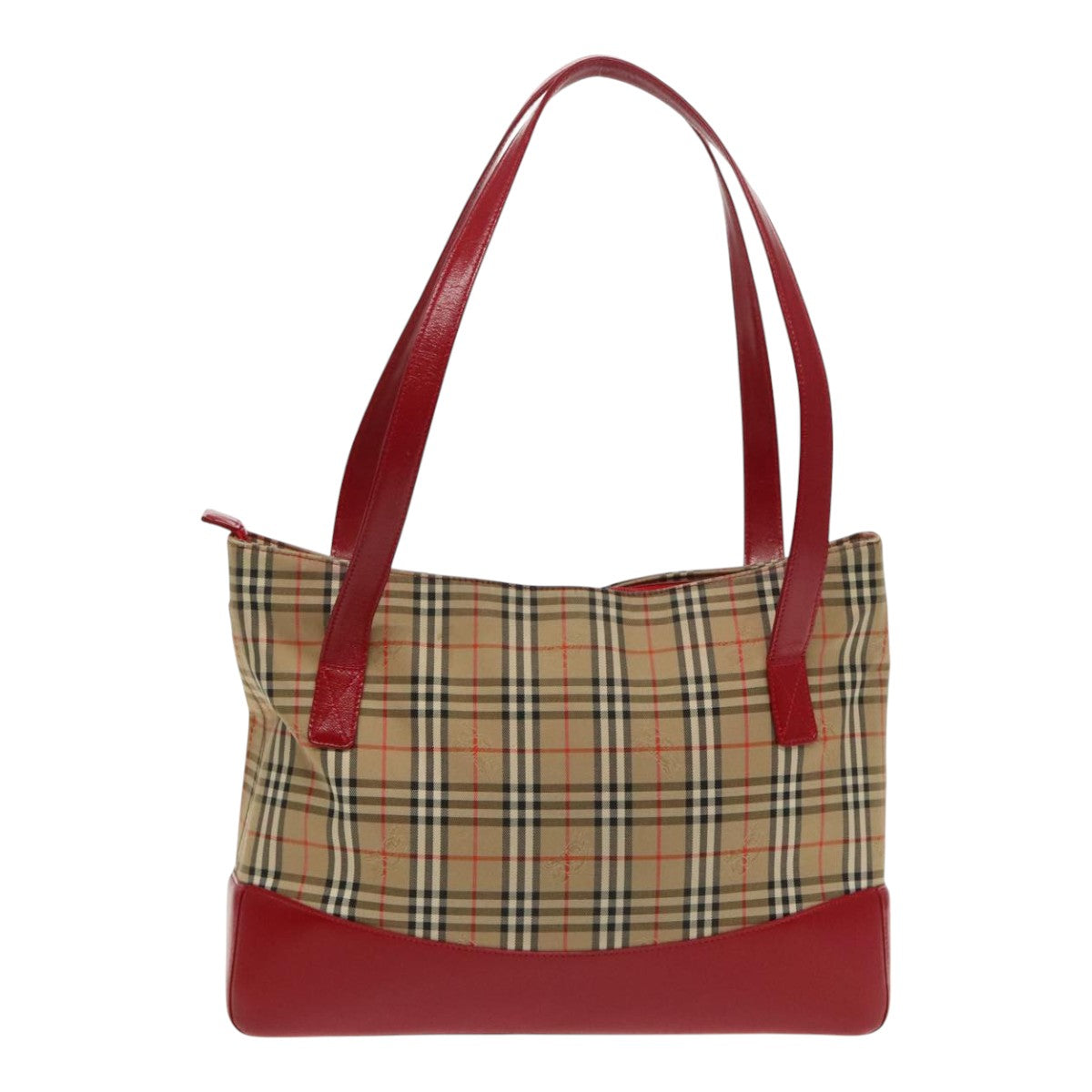 BURBERRY Nova Check Tote Bag Canvas Red Beige Auth mr598