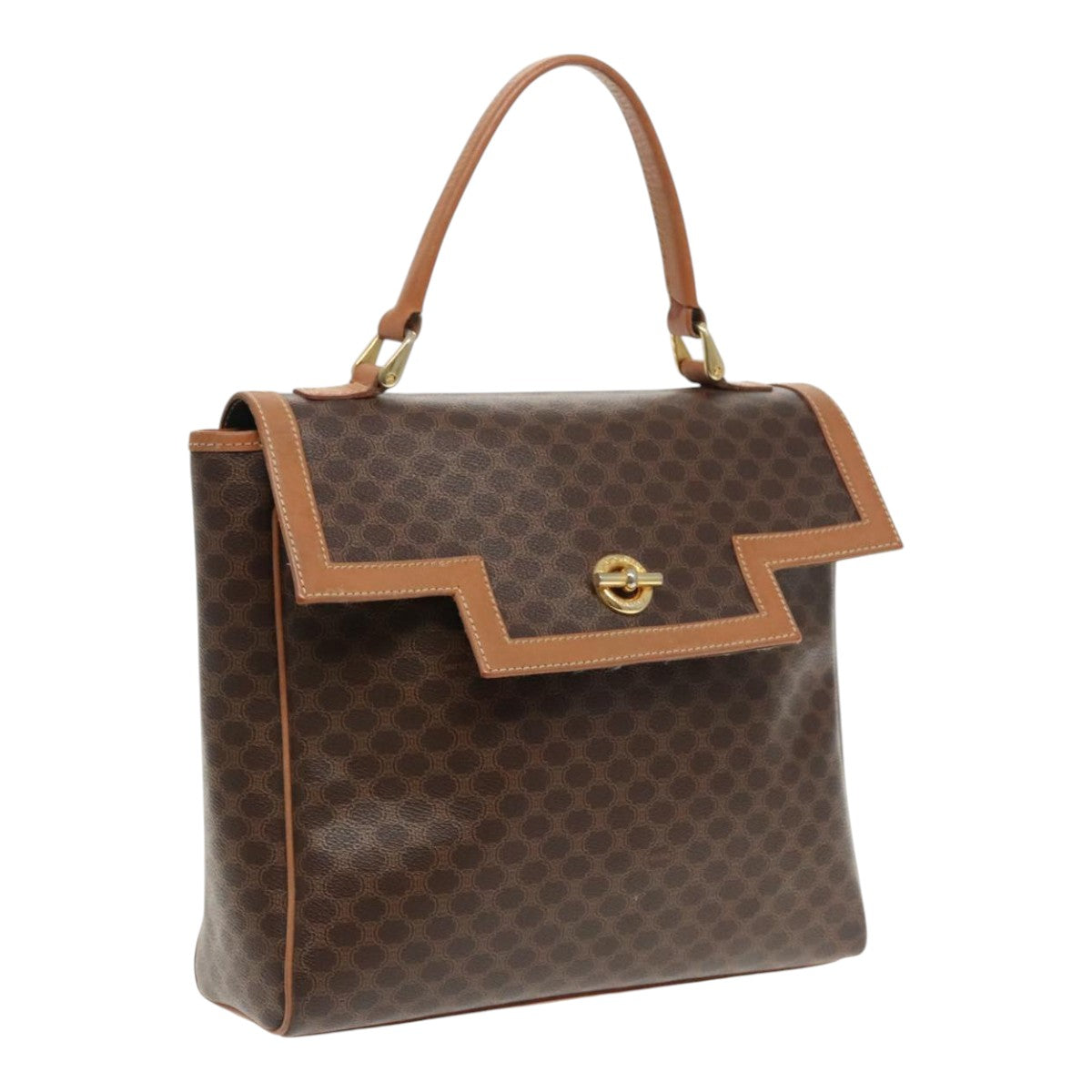 CELINE Macadam Canvas Tote Bag PVC Leather Brown Gold Auth mr600