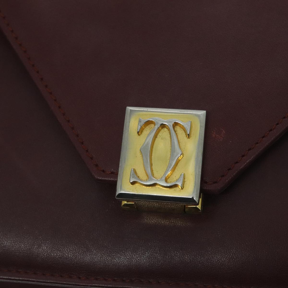 CARTIER Must Line Shoulder Bag Leather Bordeaux Gold Auth mr606