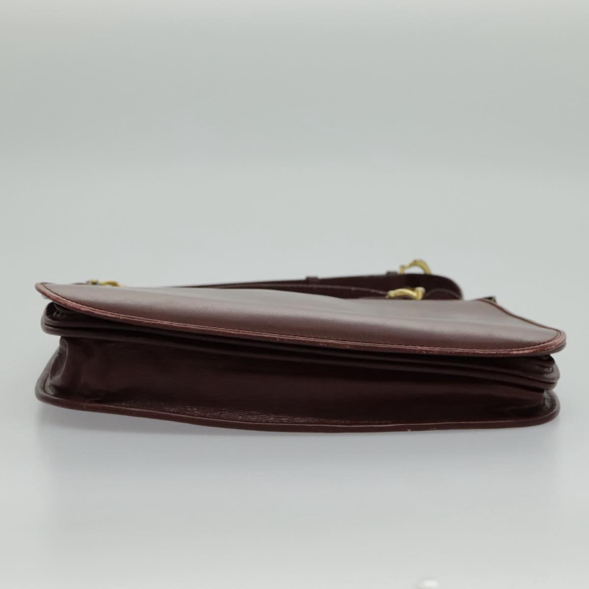 CARTIER Must Line Shoulder Bag Leather Bordeaux Gold Auth mr607