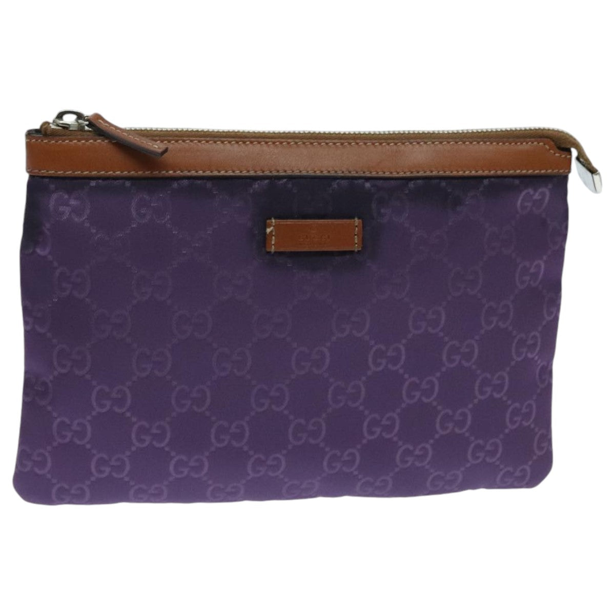 GUCCI GG Canvas Pouch Nylon Purple Silver Auth mr614