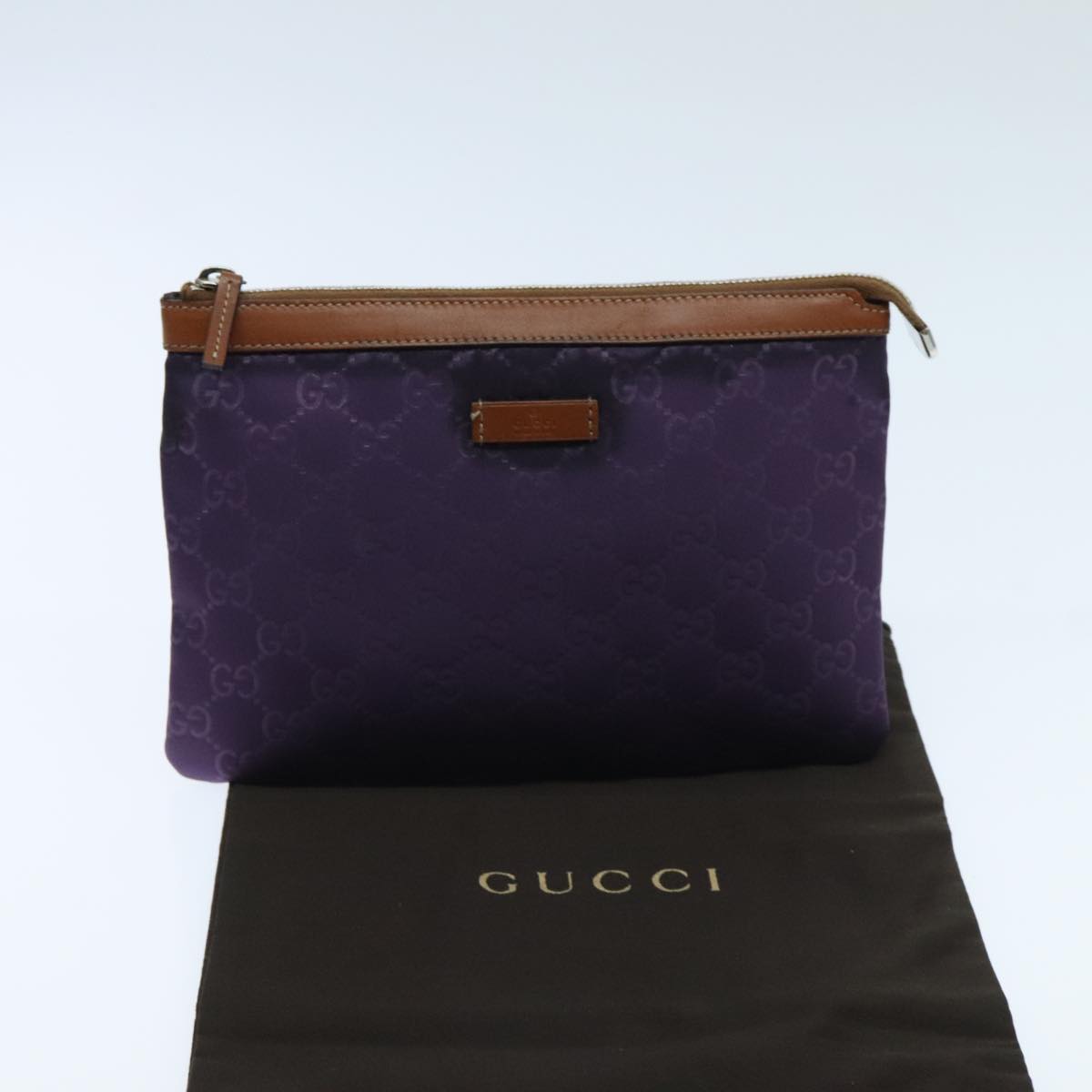 GUCCI GG Canvas Pouch Nylon Purple Silver Auth mr614