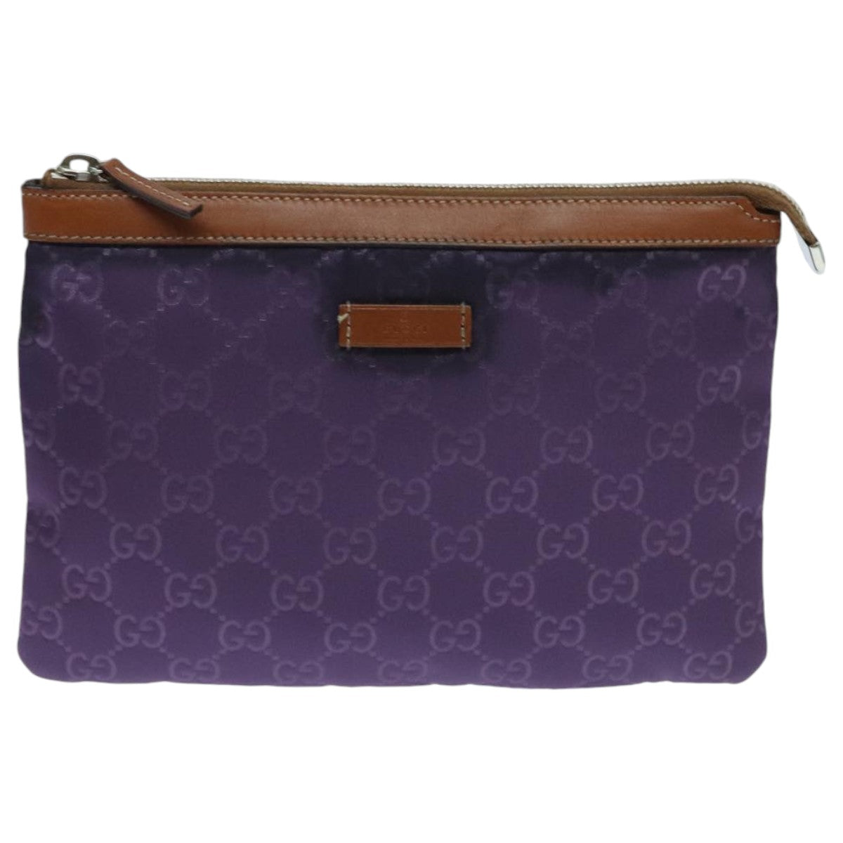 GUCCI GG Canvas Pouch Nylon Purple Silver Auth mr614