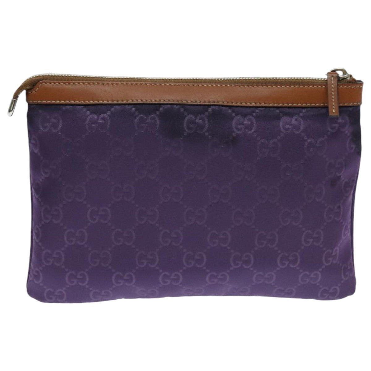 GUCCI GG Canvas Pouch Nylon Purple Silver Auth mr614