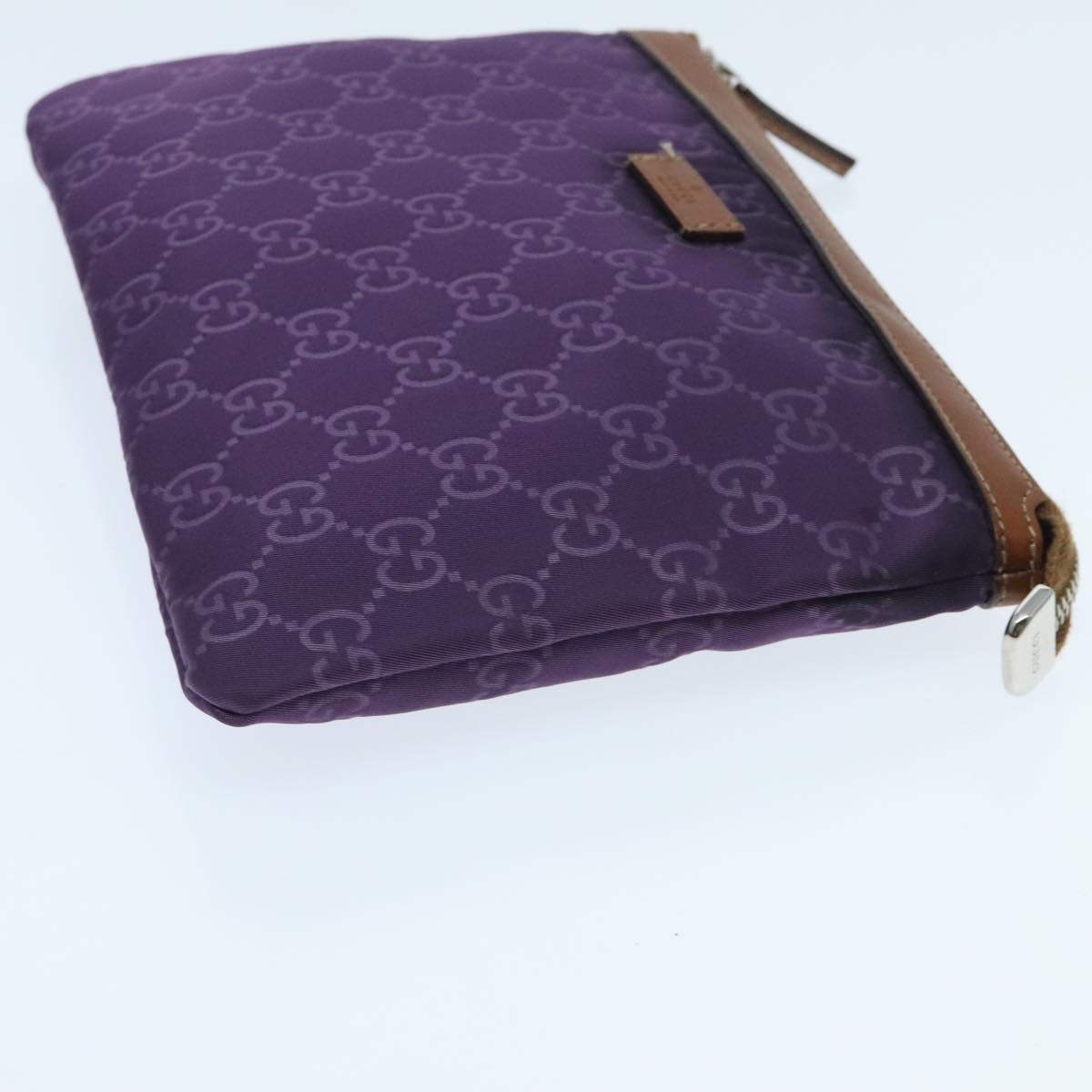 GUCCI GG Canvas Pouch Nylon Purple Silver Auth mr614