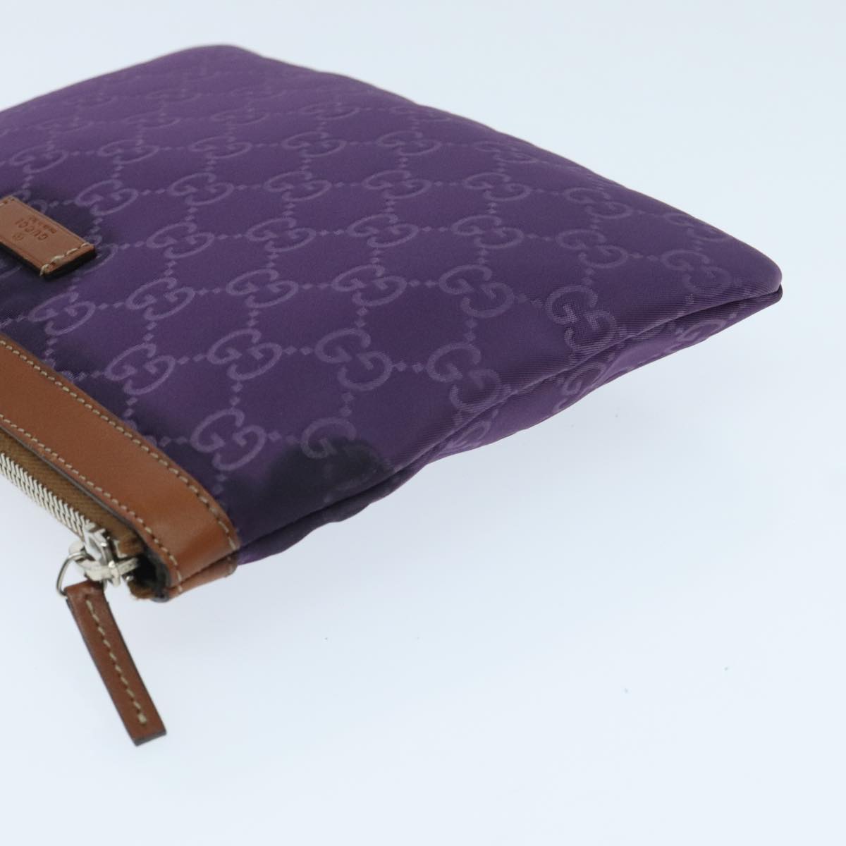 GUCCI GG Canvas Pouch Nylon Purple Silver Auth mr614