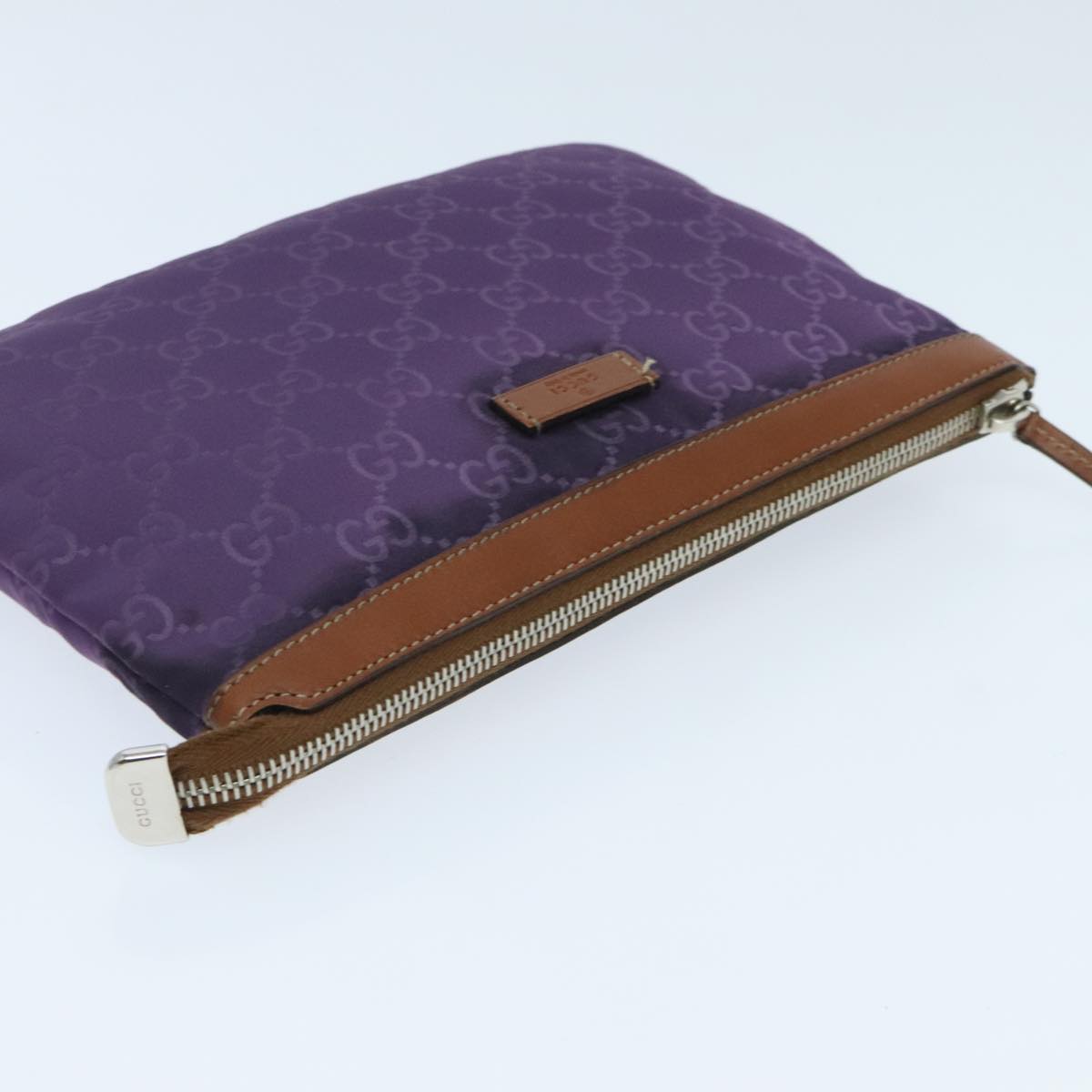 GUCCI GG Canvas Pouch Nylon Purple Silver Auth mr614