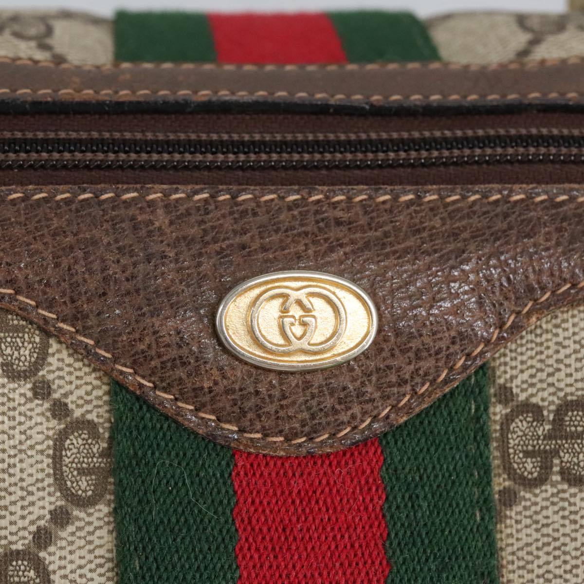 GUCCI GG Supreme Web Sherry Line Boston Bag PVC Beige Red Green Auth mr633