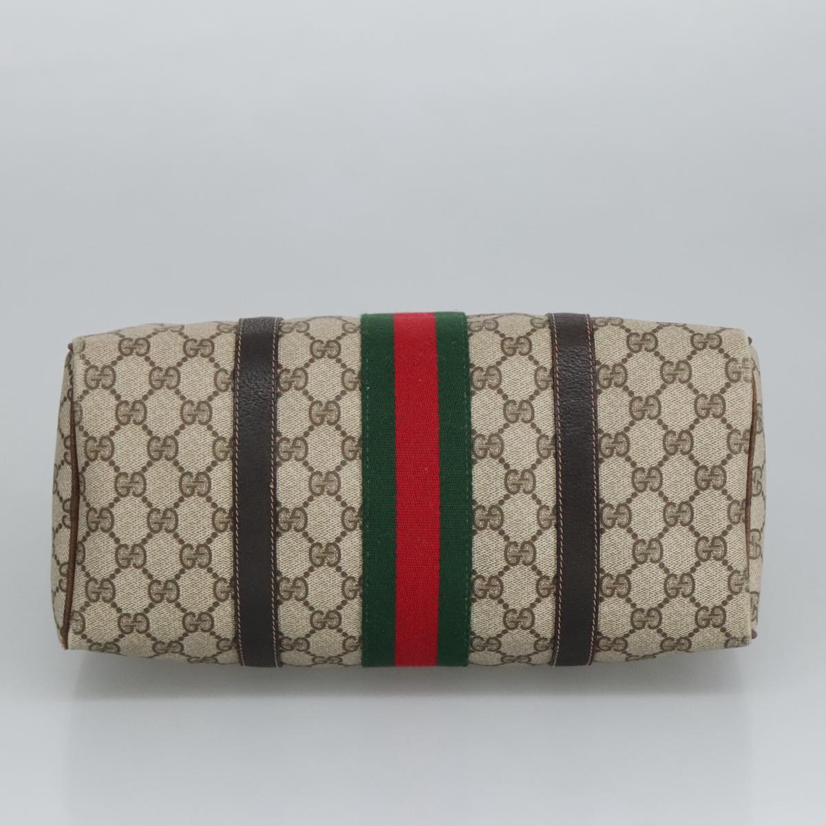 GUCCI GG Supreme Web Sherry Line Boston Bag PVC Beige Red Green Auth mr633