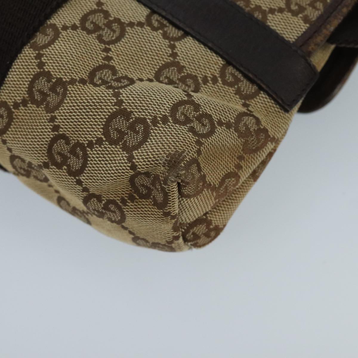 GUCCI GG Canvas Waist bag Beige Silver Auth mr648