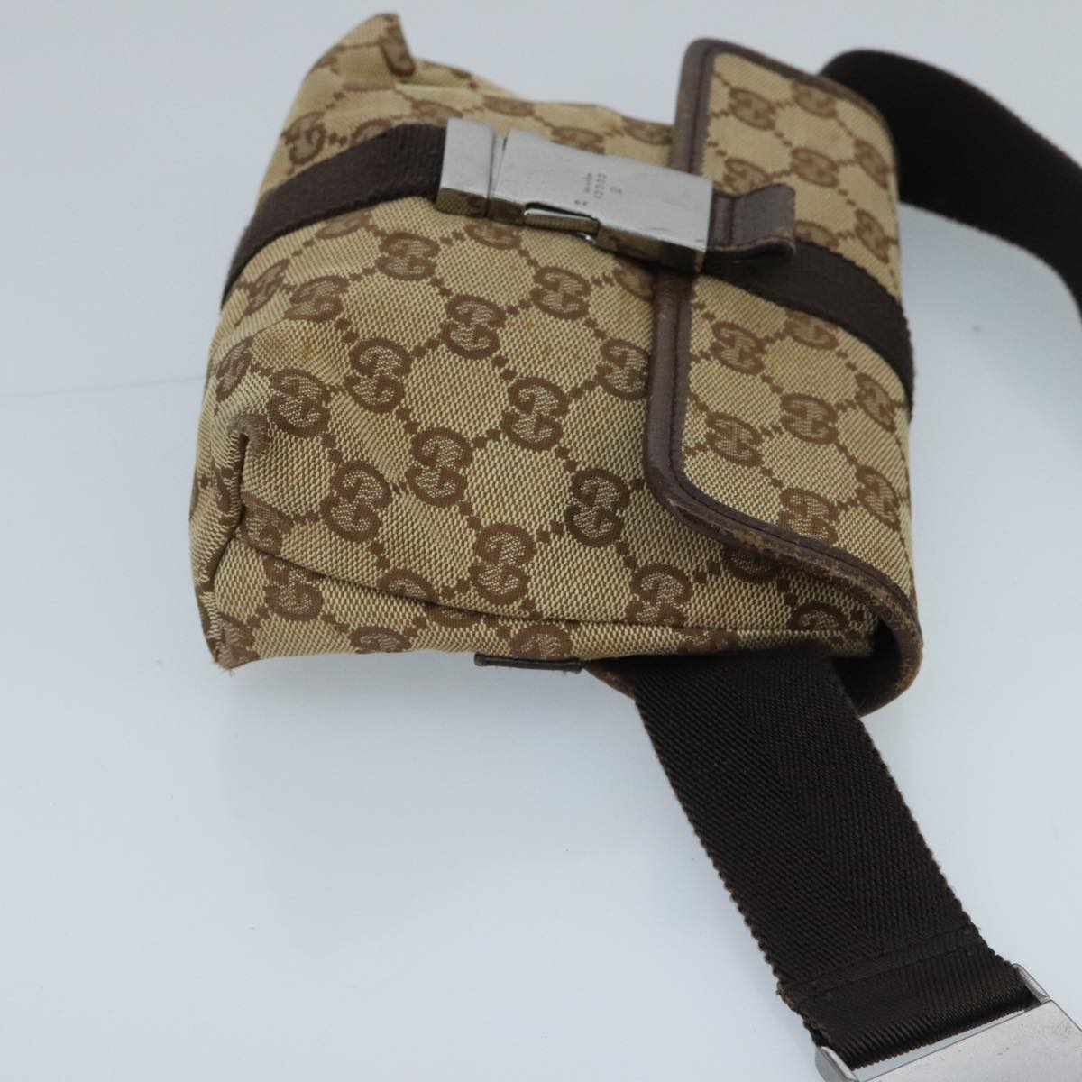 GUCCI GG Canvas Waist bag Beige Silver Auth mr648