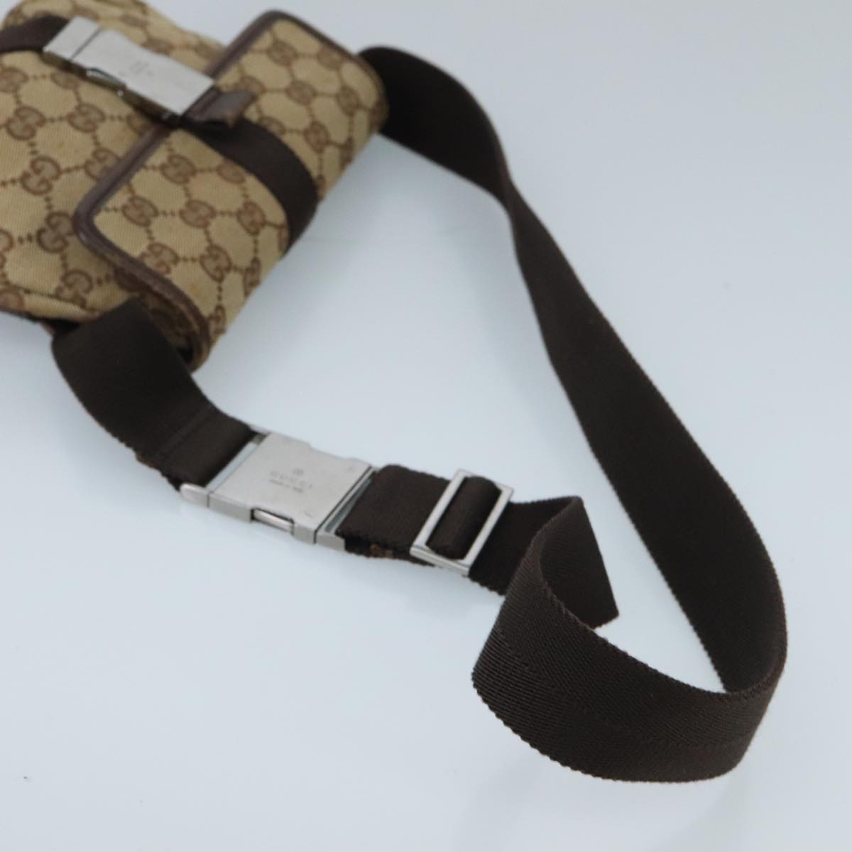 GUCCI GG Canvas Waist bag Beige Silver Auth mr648