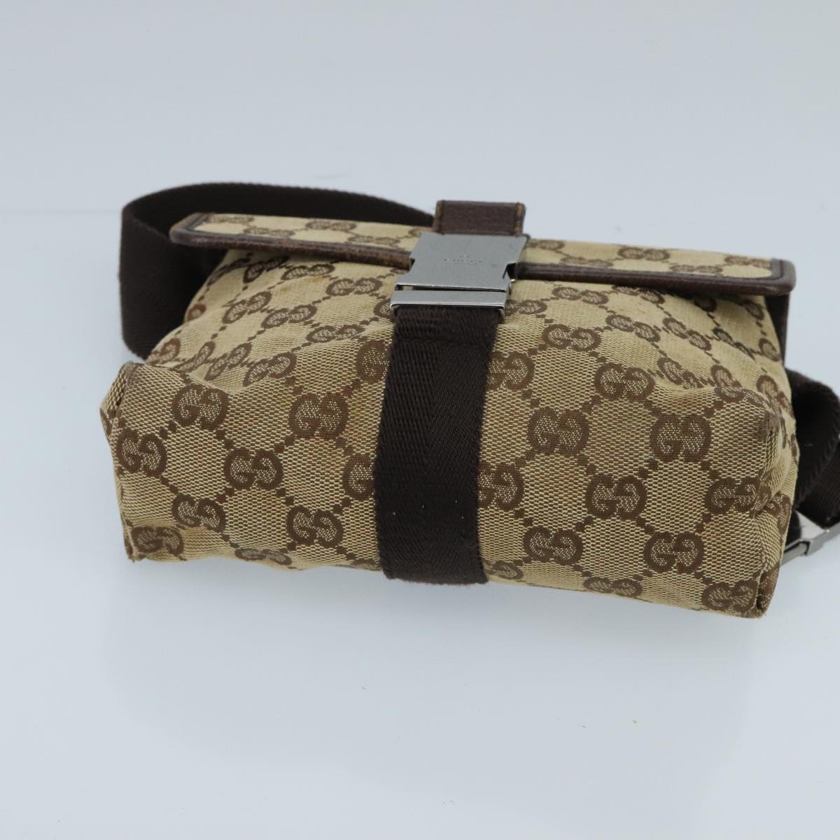 GUCCI GG Canvas Waist bag Beige Silver Auth mr648