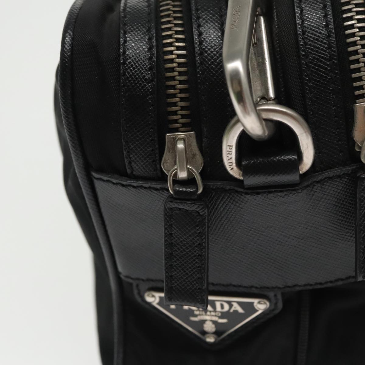 PRADA Shoulder Bag Nylon Black Silver BR2162 Auth mr669