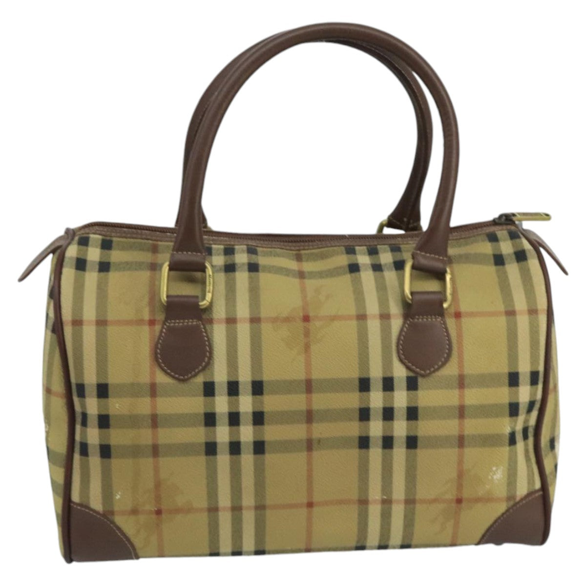 Burberrys Nova Check Hand Bag PVC Beige Auth mr704