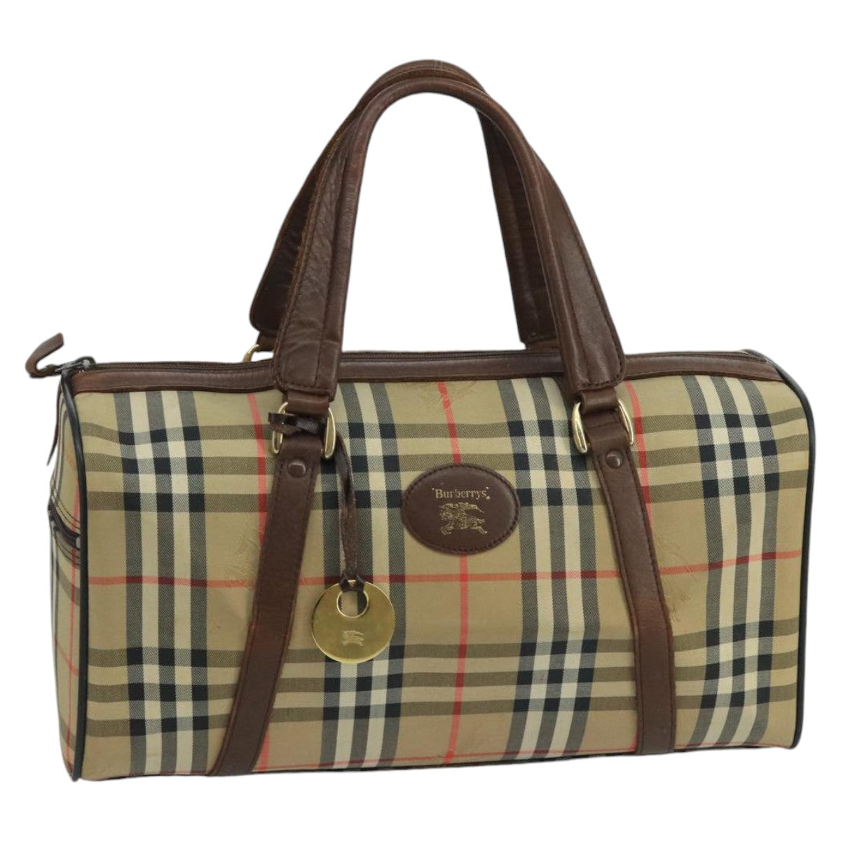 Burberrys Nova Check Boston Bag Canvas Leather Beige Auth mr707