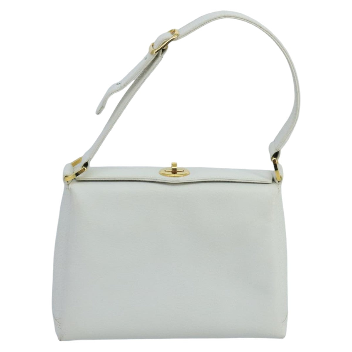 GUCCI Hand Bag Leather White Gold Auth mr709